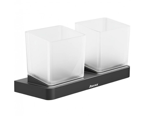 Держатель с двумя стаканами (стекло) TD 220.20 черный X07P558