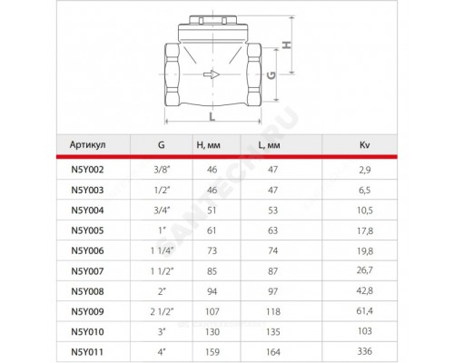 Клапан обр лат пов N5 Ду15 Ру16 м/м д/лат+NBR Giacomini N5Y003