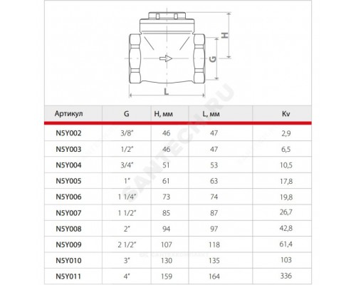 Клапан обр лат пов N5 Ду15 Ру16 м/м д/лат+NBR Giacomini N5Y003