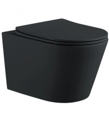 AQ1905-MB ВЕГА Унитаз подвесной безободковый 525360320мм, тонкое сиденье с механизмом плавного закрывания, крепеж, цвет матовый черный AQ1905-MB