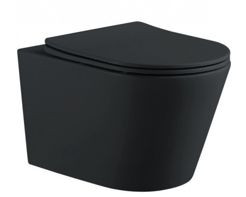 AQ1905-MB ВЕГА Унитаз подвесной безободковый 525360320мм, тонкое сиденье с механизмом плавного закрывания, крепеж, цвет матовый черный AQ1905-MB