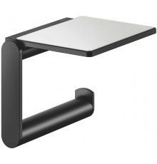 14973370000 PLAN Держатель для туалетной бумаги с полочкой с серой противоскользящей вкладкой без крышки, черный матовый 14973370000