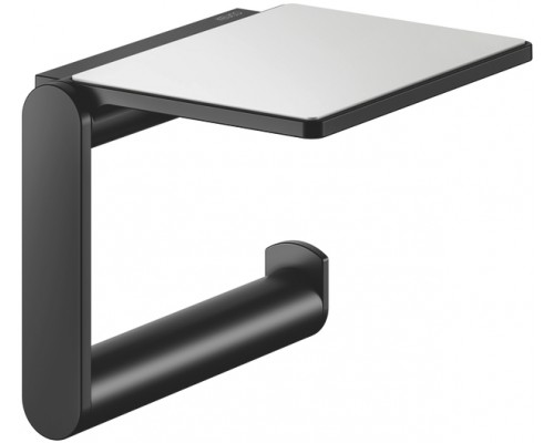 14973370000 PLAN Держатель для туалетной бумаги с полочкой с серой противоскользящей вкладкой без крышки, черный матовый 14973370000