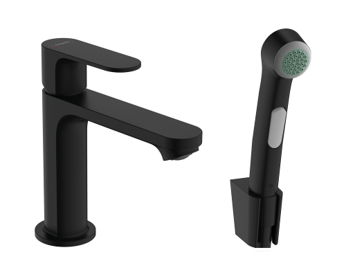 72215670 HG Rebris S смеситель для раковины 110, с гигиеническим душем, матовый черный 72215670