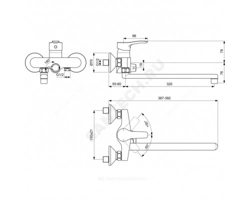 Смес/ванна ALPHA однор дл/изл плоск Lобр б/к Ideal Standard BD044AA