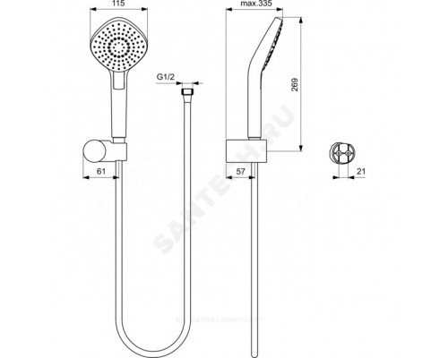 Гарнитур/душ EVO DIAMOND держатель+шланг+лейка 3реж Ideal Standard B2619AA