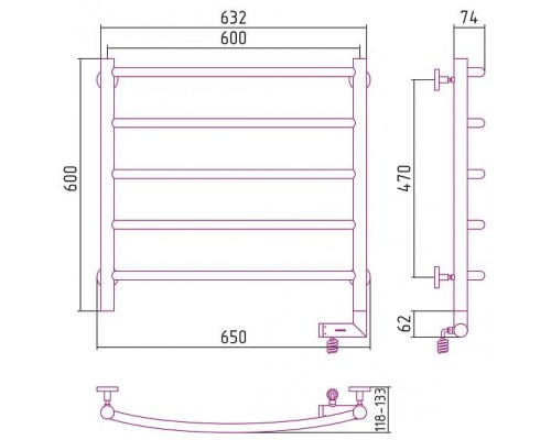 Сунержа Галант 2.0 Полотенцесушитель электрический 60x60h, прав., цвет: без покрытия 00-5201-6060