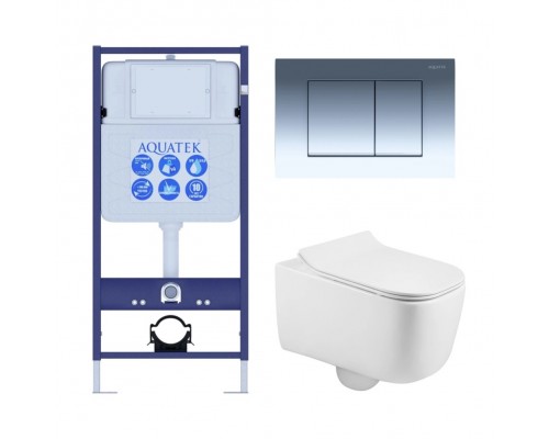 SET AQUATEK ЛУГАНО 4в1 (рама AQUATEK Standard INS-0000012+ крепеж KKI-0000002+клавиша KDI-0000010+унитаз ЛУГАНО AQ2002-00 с тонким сиденьем soft-close SET AQUATEK ЛУГАНО 4в1