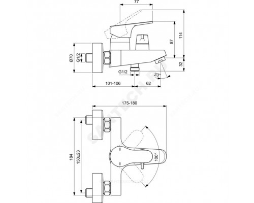 Смес/ванна TEVERE однор кор/изл б/к Ideal Standard BD949AA