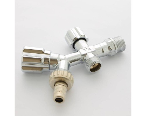 Вентиль двойной Н 1/2" х 1/2" х 3/4" Uni-Fitt для подкл. бачков / смес, со штуцером хром
