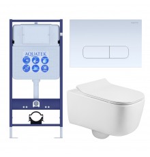 SET AQUATEK ЛУГАНО-013 4в1 (рама AQUATEK Standard INS-0000012+ кркпеж KKI-0000002+клавиша KDI-0000013+унитаз ЛУГАНО AQ2002-00 с тонким сиденьем soft-c SET AQUATEK ЛУГАНО-013 4в1