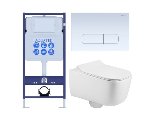 SET AQUATEK ЛУГАНО-013 4в1 (рама AQUATEK Standard INS-0000012+ кркпеж KKI-0000002+клавиша KDI-0000013+унитаз ЛУГАНО AQ2002-00 с тонким сиденьем soft-c SET AQUATEK ЛУГАНО-013 4в1