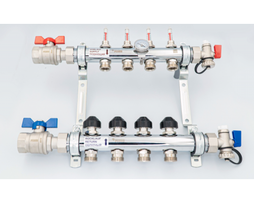 Коллектор, 1, HKV-D 2, выход-3/4 ЕК, PN, бар-6, T°C  70, с шаровыми кранами и расходомерами, нержавеющая сталь