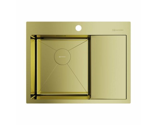 Мойка, OMOIKIRI, Akisame, шгв 650-510-200, отверстия для смесителя-1, чаша слева, цвет-светлое золото