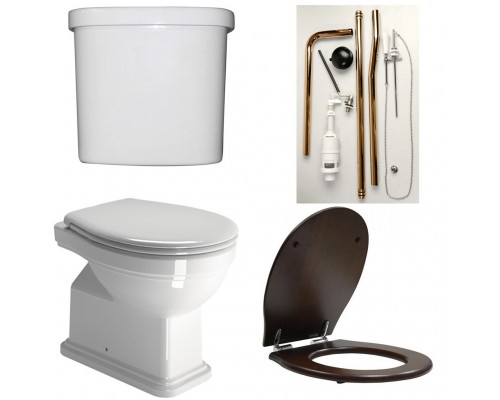 871111+878011+BOBR+MS87NC CLASSIC SET Приставной унитаз со сливом в стену+Бачок верхний+Смывной механизм с высокой трубой БРОНЗА+Сиденье Орех грецкий SET_CLASSIC_BR