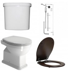 871111+878011+BOCR+MS87NC CLASSIC SET Приставной унитаз со сливом в стену+Бачок верхний+Смывной механизм с высокой трубой ХРОМ+Сиденье Орех грецкий SET_CLASSIC_CR