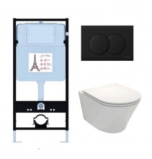 E21750RU-BL Унитаз c инсталляцией Rodin+, сиденье тонкое микролифт, панель для двойного смыва, матовый черный (E36495-NF+E36496-BL+EDY102+E23280) E21750RU-BL