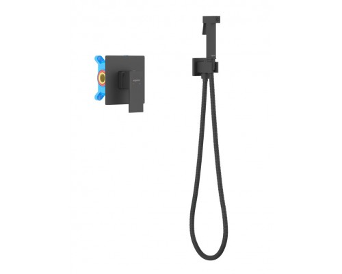 AQ1619MB ЛИБРА набор с гигиеническим душем (смеситель + гигиеническая лейка + шланг + шланговое подсоединение с держателем), матовый черный AQ1619MB