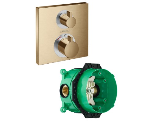 15714140S Set HG Ecostat Square термостатический смеситель для душа (15714140+01800180) шлиф.бронза 15714140S