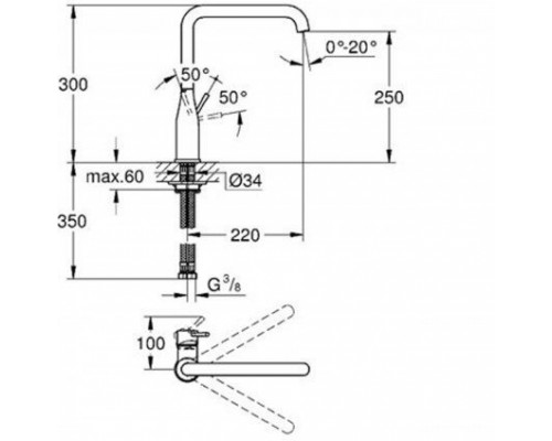 30269000 Essence New Смеситель для кухонной мойки, L- излив, хром 30269000