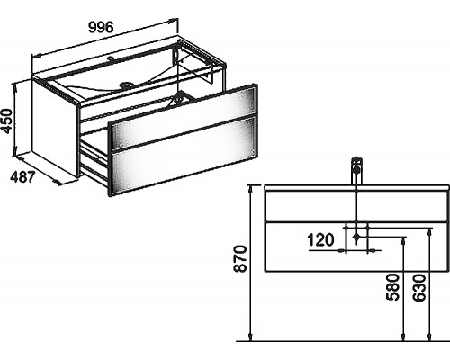 34070140000 ROYAL REFLEX Тумба под умывальник 996x487x450 mm трюфель 34070140000