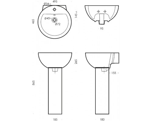 ART 50 Умывальник пьедестальный ВКС Белый S1 (WB.PD/Art/50-C/WHT.G/S1) WB.PD/Art/50-C/WHT.G/S1