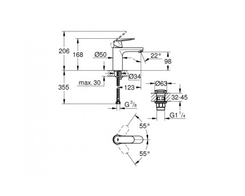 23926000 Eurosmart Cosmopolitan Смеситель для раковины с нажимным сливным гарнитуром, M-Size, хром 23926000