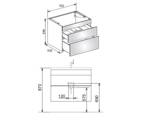 31541370000 EDITION 400 Тумба под умывальник 700x535x546 mm трюфель/трюфель 31541370000