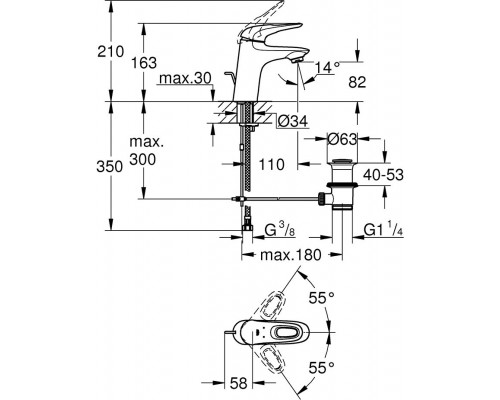33558003 Eurostyle New Смеситель для раковины с донным клапаном, хром 33558003