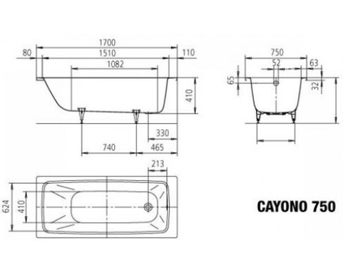 Ванна Cayono Мод.750 170х75x41 белый + anti-sleap+easy-clean 275030003001