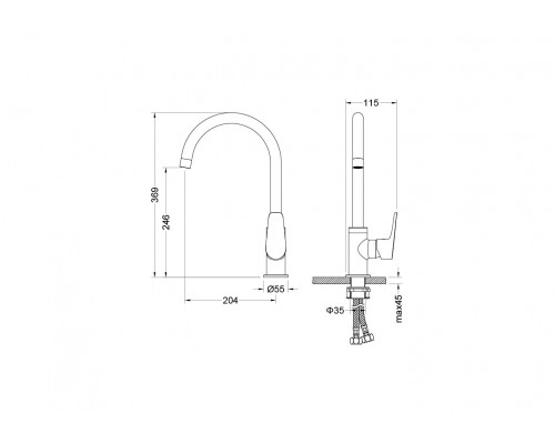 AQ1182BGM БЕТТА смеситель для кухни, оружейная сталь (шлиф. черный хром) AQ1182BGM