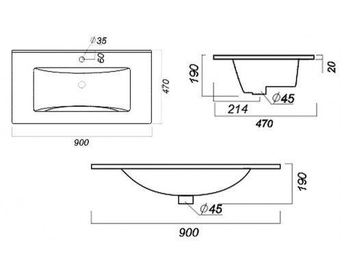 QUADRO 90 Умывальник (WB.FN/Quadro/90-C/WHT.G/S1) WB.FN/Quadro/90-C/WHT.G/S1