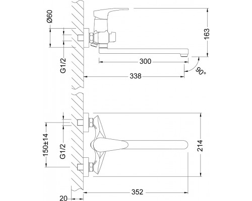 LM0451CLINARAСмеситель универсальный с плоским изливом 300 мм, дивертор с керамическими пластина LM0451C