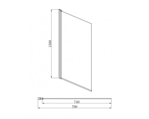 AQ DEL SBA 08015GM Шторка на ванну, одноэлементная, поворотная 800X1500 профиль оружейная сталь, стекло прозрачное AQ DEL SBA 08015GM
