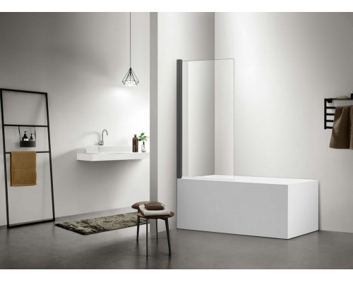 AQ DEL SBA 08015GM Шторка на ванну, одноэлементная, поворотная 800X1500 профиль оружейная сталь, стекло прозрачное AQ DEL SBA 08015GM