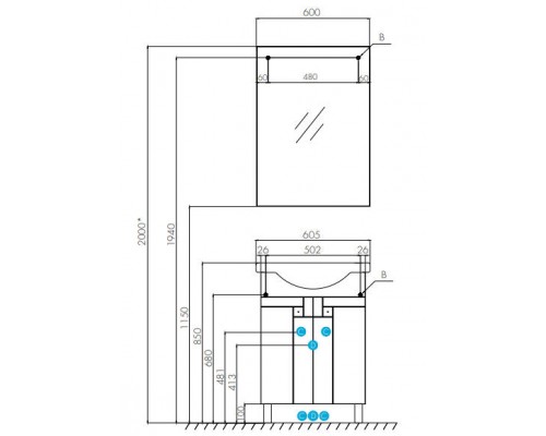 1A1796K0FG010 Набор: 1A179601FG010 Тумба-умывальник Фиджи 60/ 1WH110268 раковина Селигер-60 1A1796K0FG010
