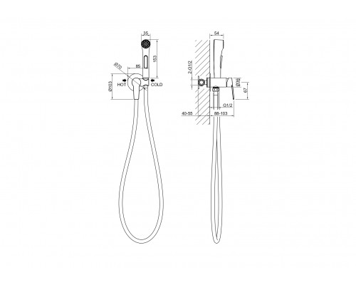 AQ1719BG ЛУГАНО комплект для гигиенического душа встроенный (смеситель + гигиеническая лейка + шланг), шлиф. золото AQ1719BG