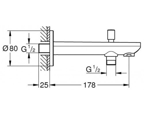 13390000 BauContemporary Излив для ванны с переключателем, вынос 170 мм, хром 13390000
