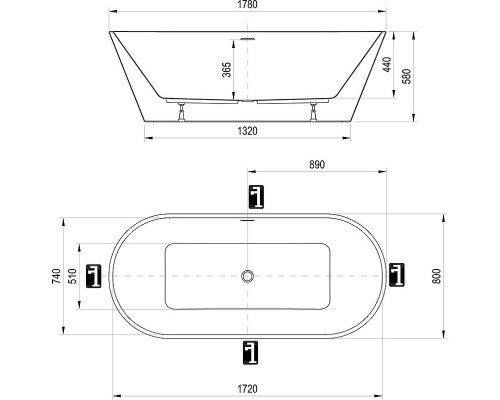 Ванна SOLO 1780х800 белая отдельностоящая XC00100025