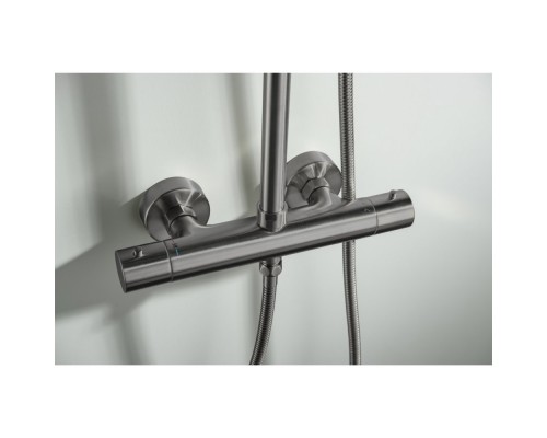 AQ2343BGM ЕВРОПА термостатическая душевая система (смеситель для душа) 220мм, оружейная сталь (шлиф. черный хром) AQ2343BGM