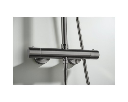 AQ2343BGM ЕВРОПА термостатическая душевая система (смеситель для душа) 220мм, оружейная сталь (шлиф. черный хром) AQ2343BGM