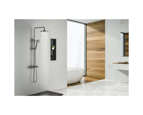 AQ2343BGM ЕВРОПА термостатическая душевая система (смеситель для душа) 220мм, оружейная сталь (шлиф. черный хром) AQ2343BGM