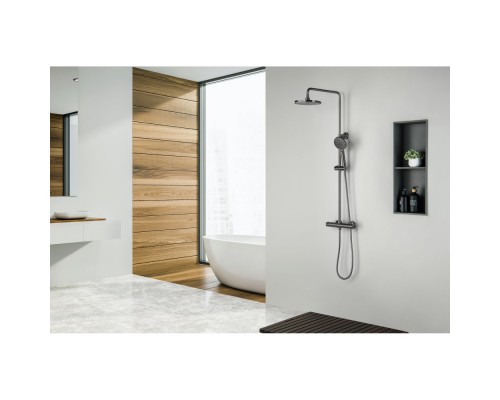 AQ2343BGM ЕВРОПА термостатическая душевая система (смеситель для душа) 220мм, оружейная сталь (шлиф. черный хром) AQ2343BGM