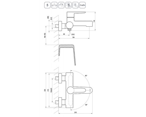 Смеситель для ванны PU 022.20/150 черный X070185