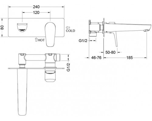 AQ1113CR БЕТТА смеситель для раковины настенный (внешняя и скрытая часть) AQ1113CR