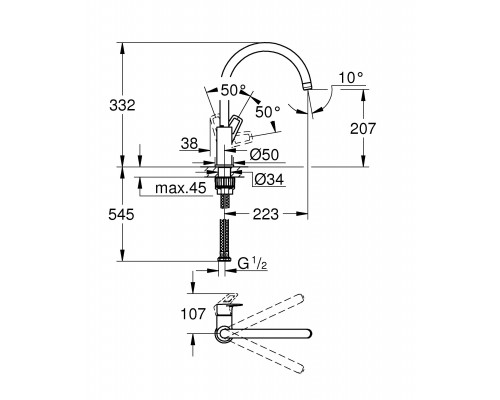 31232001 BauLoop Смеситель для кухни с высоким C-образным изливом, хром (замена арт. 31232000) 31232001