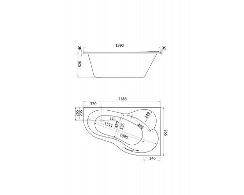 1.WH11.2.037 ИБИЦА XL 160х100 ванна асимметричная акриловая правосторонняя белая 1.WH11.2.037