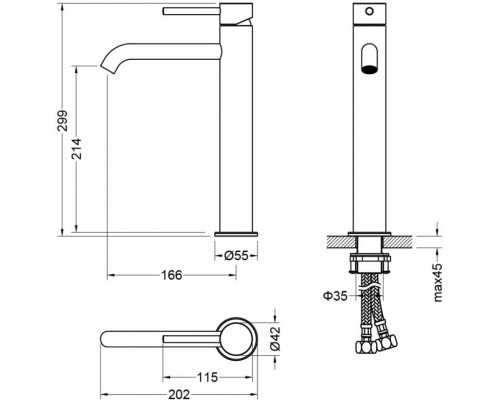 AQ1304CR ЕВРОПА смеситель для раковины высокий 215, без донного клапана AQ1304CR