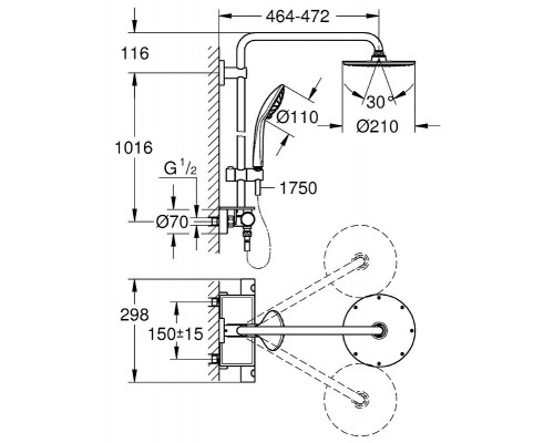 26363000 Euphoria Душевая система 210 с термостатическим смесителем и полочкой, хром 26363000