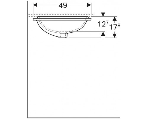 500.764.01.2 Geberit VariForm Раковина с установкой под столешницу прямоугольной формы, T1=50х40 см, без отв. под смеситель, с отв. перелива 500.764.01.2